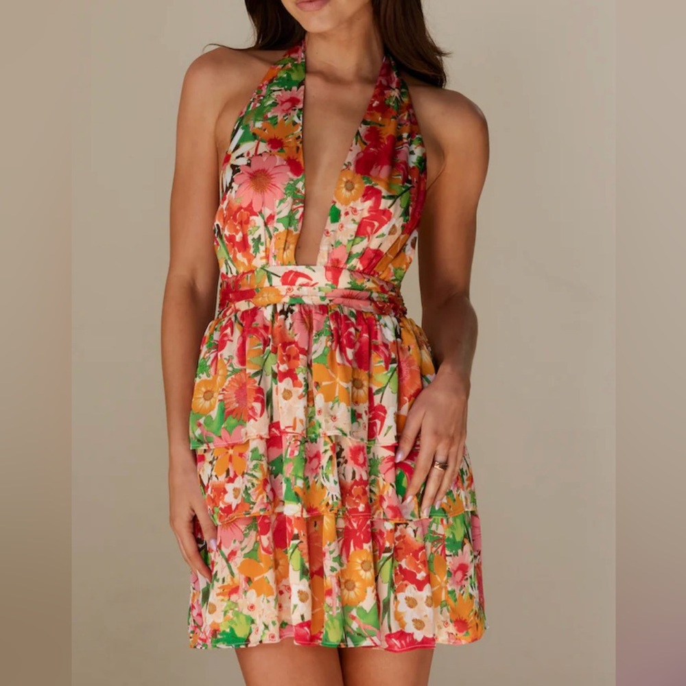 Hello Molly Tropical Tides Halter Mini Dress Print